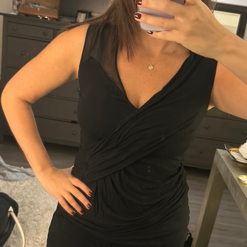 Bailey44 Black Asymmetrical Tank with Sheer Strap